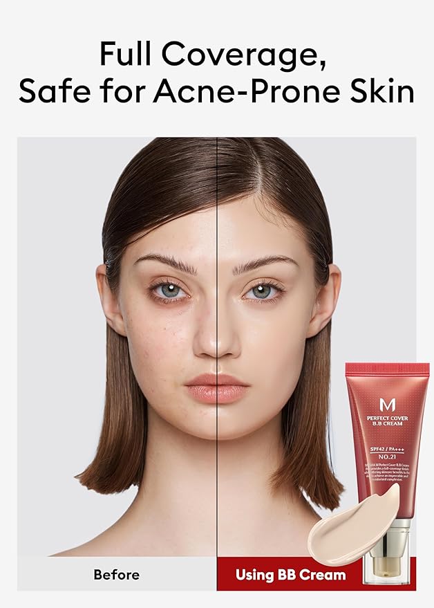 MISSHA M Perfect Cover BB Cream No.21 Light Beige - Light with Cool Undertone SPF 42 PA +++1.69 Fl Oz - Tinted Moisturizer with SPF
