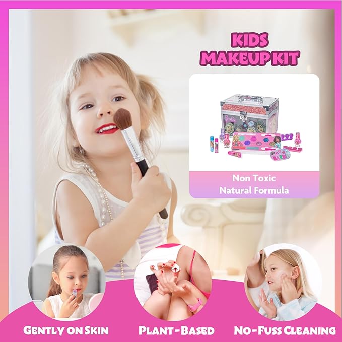 Barbie Movie Kids Makeup Kit for Girls, Real Washable Toy Makeup Set, Barbie Gift, Play Makeup and Pretend Play Toys Ages 3 4 5 6 7 8 9 10 11 12, by Townley Girl