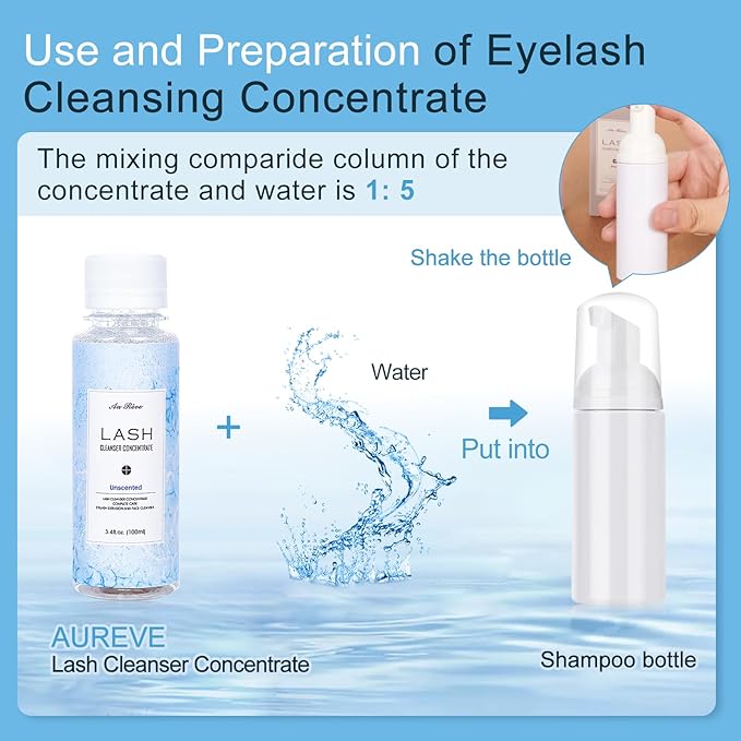 Lash Shampoo Concentrate 100ml Lash Extension Cleanser Oil-Free Eyelash Extension Shampoo with Salon Home Care -Makes 20 Bottles 60ml Lash Shampoo,Unscented