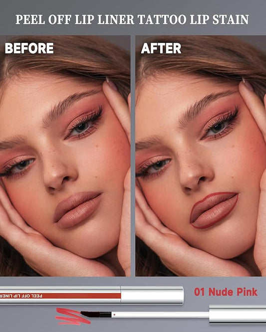 Nude Pink Peel Off Lip Stain Long Lasting,Lip Liner Stain Peel Off for Women Tattoo Lipstick Waterproof Lip Gloss Matte Finish Peel Off Lip Liner Lip Stain High Pigmented Transfer-Proof Lip Makeup