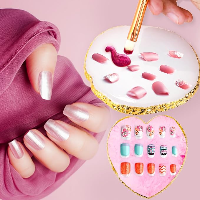 Ouligay 2pcs Heart-Shaped Resin Nail Art Palette, Gold Edge Round Makeup Mixing Palette, Nail Polish Plate, Nail Art Display Board Makeup Plate Cosmetic Mixing Tools