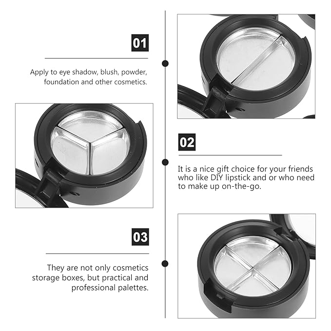 Mobestech Eyeshadow Pallets 4Pcs 3Grid Empty Makeup Eyeshadow Boxes Round Balms Storage Case Travel Containers Empty Cosmetics Makeup Sample Containers for Women Black Eyeshadow