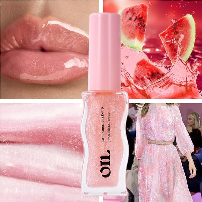 Honey Infused Hydrating Lip Oil Lip Gloss with Honey Tropical Scent, High-Shine Non-Sticky Formula for Dry Lips, 8ml (Watermelon, Lip Oil-3)