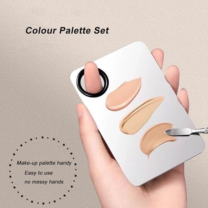 Cosmetic Makeup Palette with Spatula Stainless Steel Make Up Mixing Palette for Women Girls Face 5.9 x 3.9 Inches