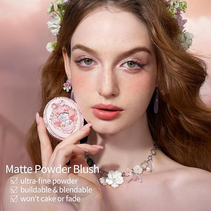 Flower Knows Midsummer Fairytales Embossed Blush 01 Blooming Days+Butterfly Cloud Collar Angled Powder Brush Pearly Moonlight