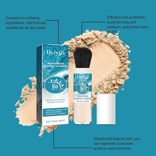 Sunscreen Setting Powder,SPF 50++ Mineral Setting Powder, Lightweight, Long Lasting, Smooth, Oil Control Sunscreen Powder,Smooth Lasting Breathable Concealer for Face with Brush