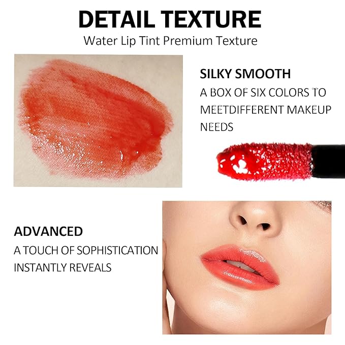 DAGEDA 6Pcs Wine Lip Tint, Lip Tint Stain Waterproof Wine Lip Stain Set, Liquid Lip Gloss, Non-stick Cup Lip Makeup Kit for Girls Women (D Set)