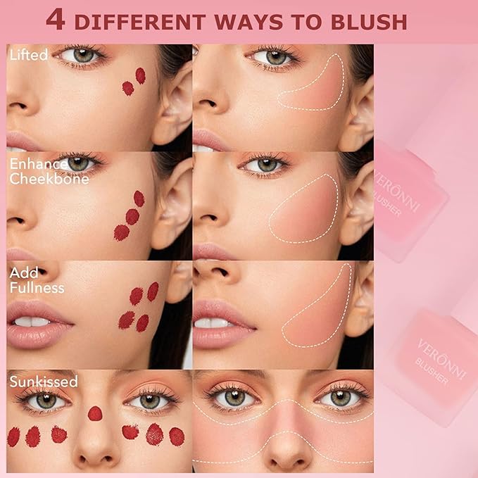 VERONNI Liquid Blush -Fruit Juice Liquid Blusher,Vegan Face Blush Waterproof Long Lasting Blushes,Cruelty-Free with Shimmery Finish (#401)