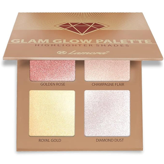 Highlighter Palette Makeup Iluminador - Glow Bronzer Powder Kit With Mirror - 4 Highly Pigmented Face Shimmer Colors - Vegan, Cruelty Free & Hypoallergenic