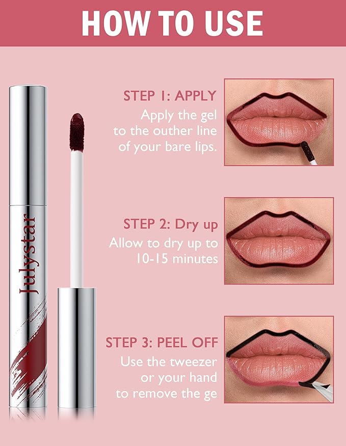Lip Liner Stain Peel Off, Peel Off Lip Tint with Natural Finish, Long Lasting, Waterproof, Smudge-proof, Transfer-Proof, Highly Pigmented Color, Easy to Use #01Nude Pink
