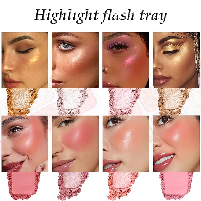 8 Colors Blush Palette Makeup, Face Highlighters Contouring Powder, Shimmer Bronzer Rubores De Maquillaje for Cheeks, Mineral Blushes Highlighting Shades Waterproof Illuminator Women Cosmetics