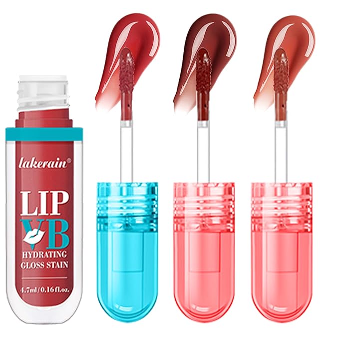 3PCS Lip Hydrating Glossy Lip Stain, Lip Tint with 12HR Hydration(#1 HYDRA HONEY, #2 MOCHA SHINE, #3 BLUSH BUBBLE HUE)
