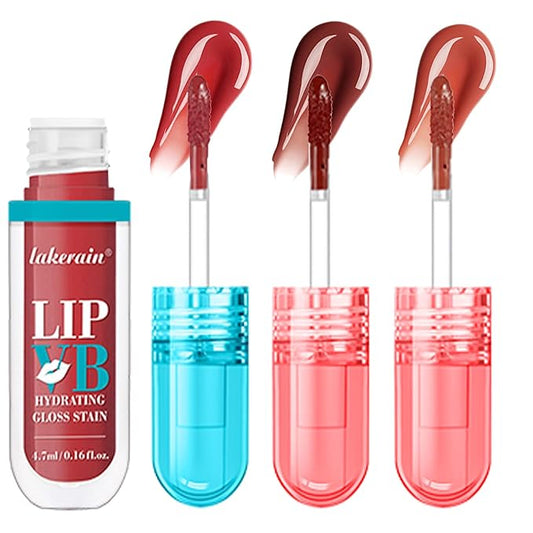 3PCS Lip Hydrating Glossy Lip Stain, Lip Tint with 12HR Hydration(#1 HYDRA HONEY, #2 MOCHA SHINE, #3 BLUSH BUBBLE HUE)