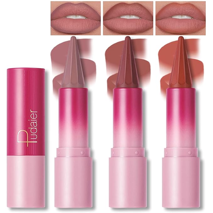 3 Colors 2-in-1 Lip Liner Set, Matte Nude Gradient Smooth Creamy Lip Pencil High Pigmented Waterproof Long Wearing Lip Combo Multi Use Cream Lipstick Kit Makeup for Women and Girls(01+02+05)
