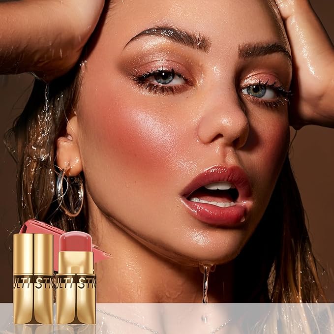 3 In 1 Cream Blush Stick, Multi-Use Blush Makeup Stick For Cheek Eye And Lip, Face Lightweight Moisturizing, Blend Natural
