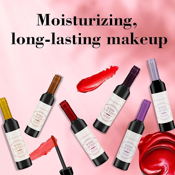 ALIVER Wine Lip Tint 6 Colors/Set, Waterproof Long Lasting Lip Stain, Non stick Cup Lip Gloss, Light