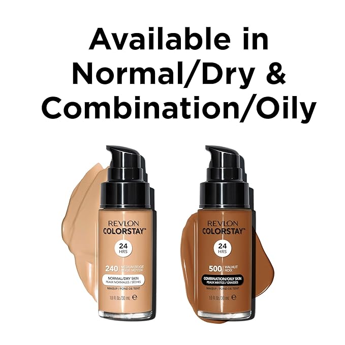 Revlon Liquid Foundation, ColorStay Face Makeup for Normal & Dry Skin, SPF 20, Longwear Medium-Full Coverage with Natural Finish, Oil Free, 500 Walnut, 1 Fl Oz