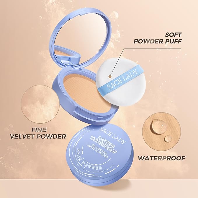 SACE LADY Face Powder Waterproof Sets Makeup, Controls Shine, Smooth Fine Lines for Flawless Lightweight Finish, Lasting Matte Translucent Compact Setting Powder Cosmetics Cruelty-free, 0.35oz