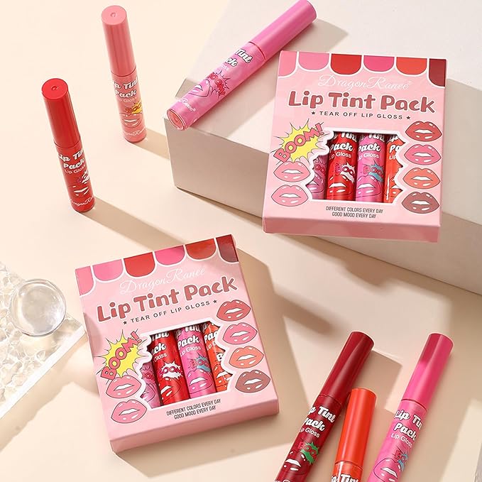 6 Colors Peel off Lip Stain Set, Peel off Lip Liner Tattoo Matte Finish Lip Tinted Lipstick Liquid Lipstick Long-Lasting Bright Colors, Lip Makeup Gift for Women