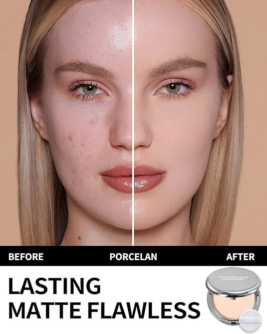 Pressed Mineral Powder Foundation,4-in-1 Matte Setting Powder with Concealer&Finishing Powder Makeup Color Correcting Medium to Full Flawless Coverage Foundation, Waterproof Long Lasting,Ivory