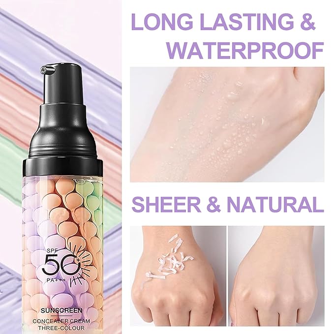 3 In 1 Primer for Face Before Makeup, One Step Color Correcting Primer, SPF 50, Hydrating, Oil Control Facial Serum & Color Correcting Moisturizer, SPF Cream, Even Skin Tone, Natural & Sheer Finish