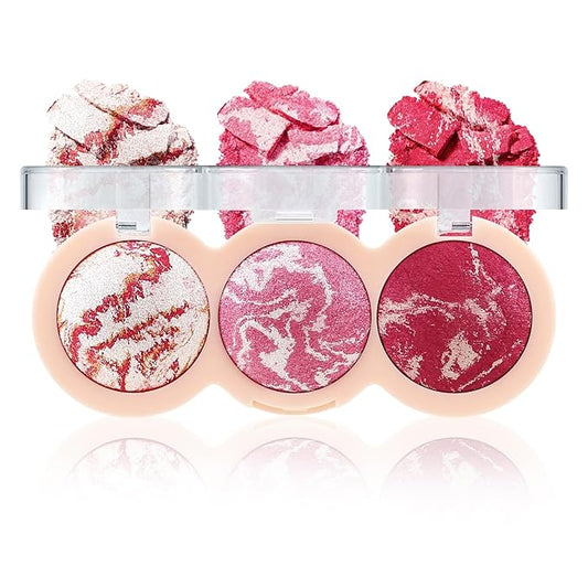 Boobeen Baked Powder Blush, Highlighting Pressed Blush Face Blushes Highlighter Finishing Powder Makeup, Natural Flush Tint for Cheeks, Long-wear Glow, Easily Blends