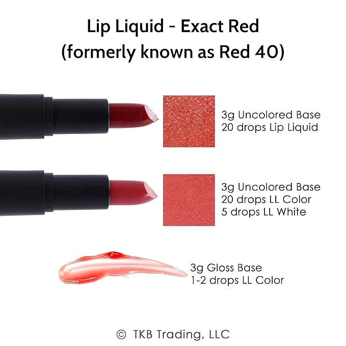 TKB Lip Liquid Color | Liquid Lip Color for TKB Gloss Base, DIY Lip Gloss, Pigmented Lip Gloss and Lipstick Colorant, Made in USA (1floz (30ml), Exact Red)
