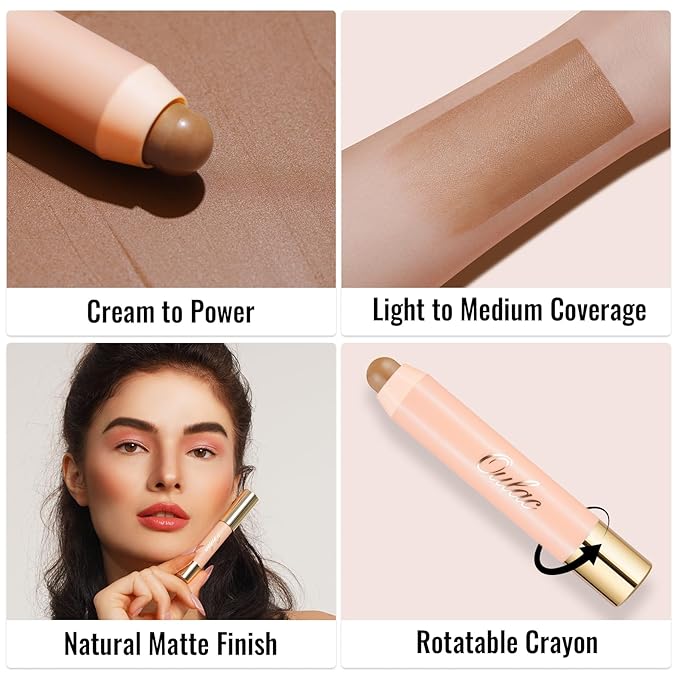 Oulac Contour Stick Makeup, Multi-use Cream Contour Stick, No Caking or Dragging, Matte Finish, Vegan, Cruelty-Free, C3 Caramel