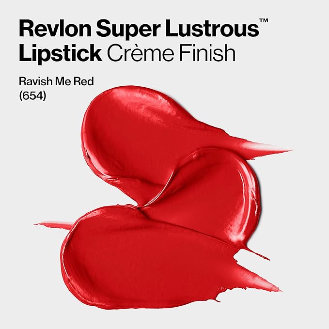 Revlon Super Lustrous Lipstick, Creamy Formula For Soft, Fuller-Looking Lips, Moisturized Feel, 654 Ravish Me Red, 0.15 oz