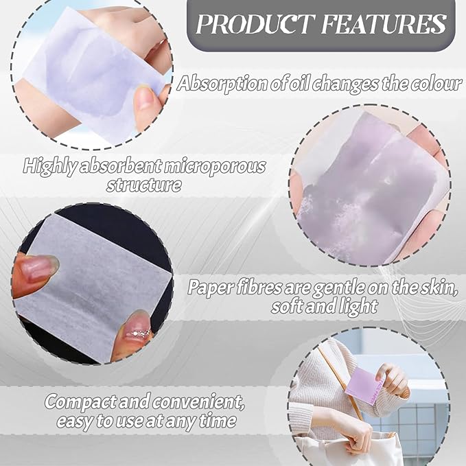 BOROLA 3-in-1 Oil Blotting Paper Set for Face 100 Sheets Oil Absorbing Sheets with Portable Mirror & Adhesive Makeup Puff, Blotting Papers for Oily Skin, Design for Men & Women(White)