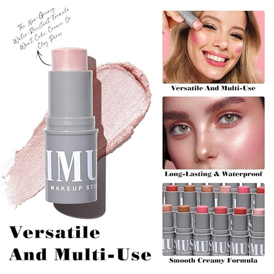 KIMUSE Highlighter Makeup Stick Duo, Cream Blush & Highlighter Trimming Stick, Creamy High Pigmented, Long Lasting, Vegan Face Make Up Sticks