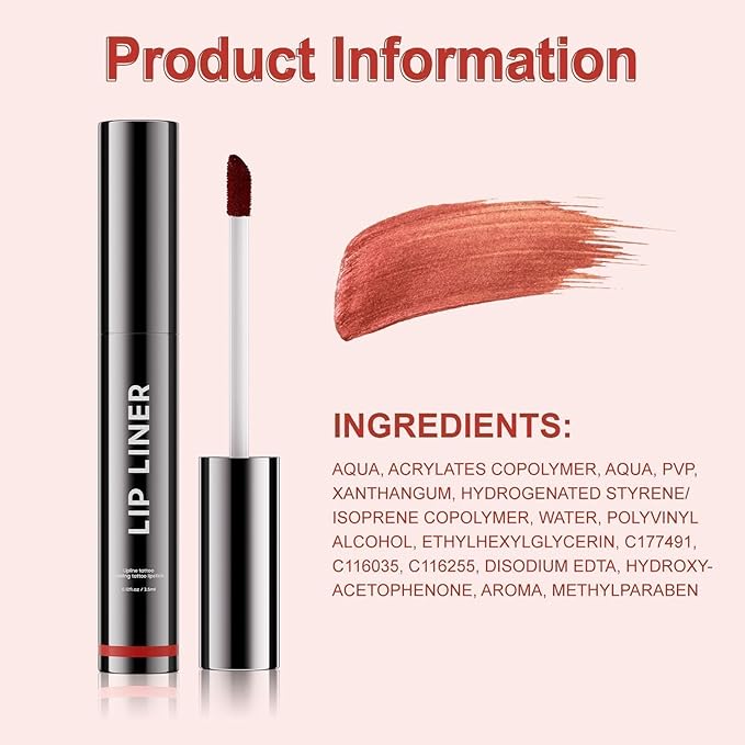 Lip Liner - Tattoo Peel Off Lip Stain, Long-Lasting Moisturizing Lip Tint, Waterproof Nourishing Lip Liner with Matte Finish, Create Natural Lip Color for All Skin Tones (Rose)