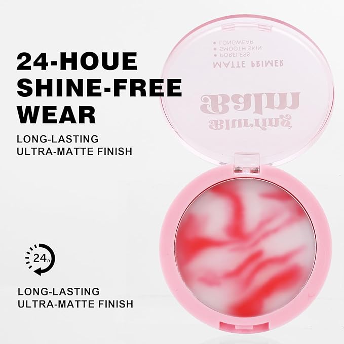 Poreless Face Blurring Primer & Oil Control Setting Powder Longwear 3D Blurring Balm, Waterproof Lightweight Flawless Skin Poreless Primer, Oil-Controlling Face Powder Soft Focus Effect
