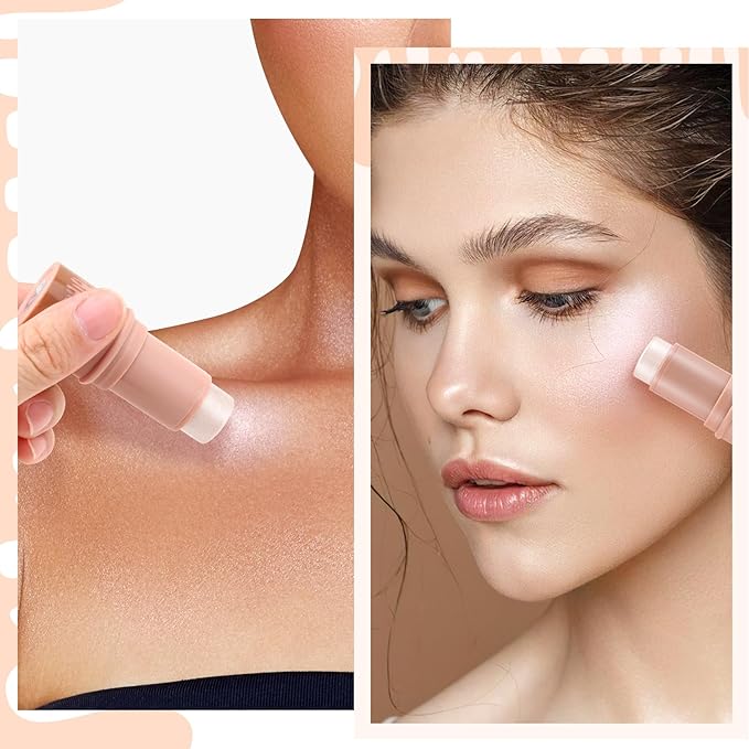 Cream Highlighter Stick, Shimmer Brightener Makeup Stick, Blendable and Waterproof Bronzer Glitter Powder, Illuminator Contour for Women