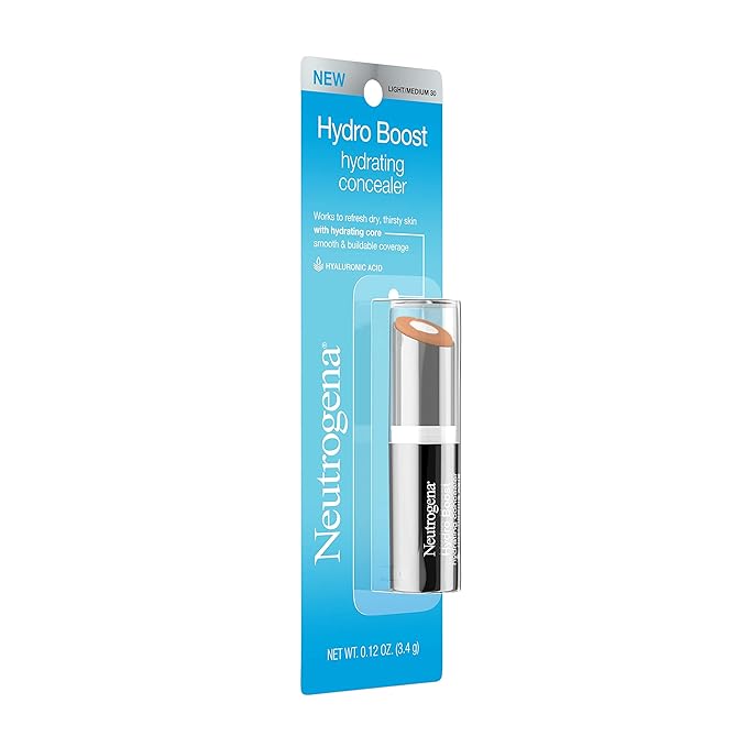 Neutrogena Hydro Boost Hydrating Concealer Stick for Dry Skin, Oil-Free, Lightweight, Non-Greasy and Non-Comedogenic Cover-Up Makeup with Hyaluronic Acid, 30 Light/Medium, 0.12 Oz