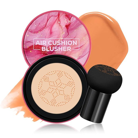 KYDA Air Cushion Blush, Mushroom Head Air Cushion Blusher, Natural Glow Liquid Blusher for Cheeks and Eyes, Buildable Matte Coverage, Lightweight Blendable, Silky Cream Blush Makeup, 02 Warm Orange