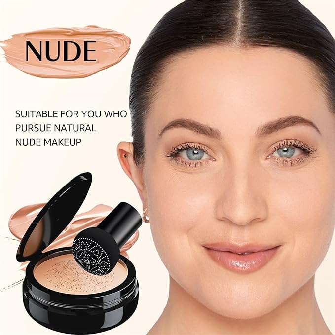 Mushroom Head Air Cushion CC Cream - BB Cream Foundation Makeup Concealer Moisturizing Oil Control, Long-Lasting & Waterproof, Easy Makeup Even Skin Tone (Nude, 3.21 Ounce (Pack of 1))