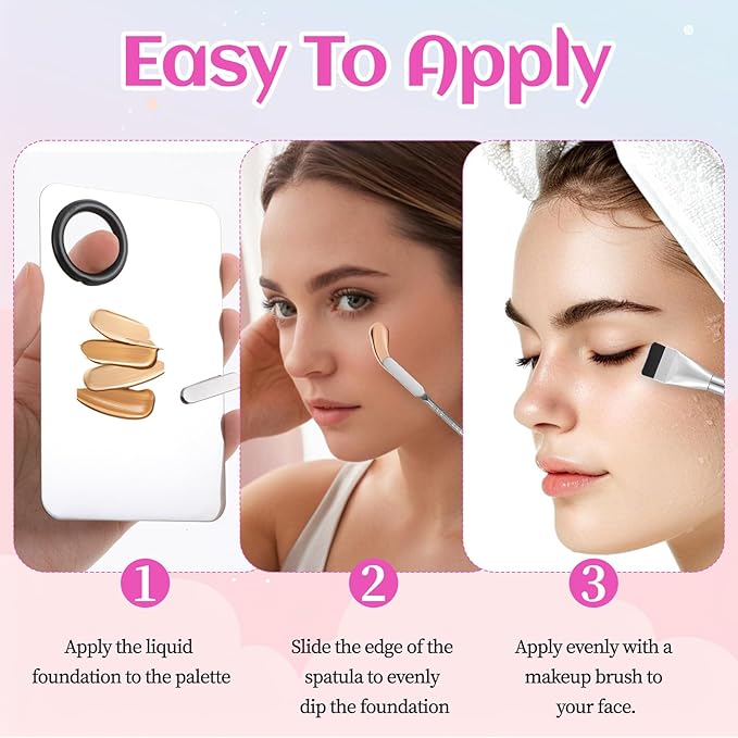3 Pcs Premium Makeup Spatula & Palette Tray, Metal Foundation Mixing Palette with Spatula Brush For Mixing Foundation Eye Shadow Eyelash Nail Art