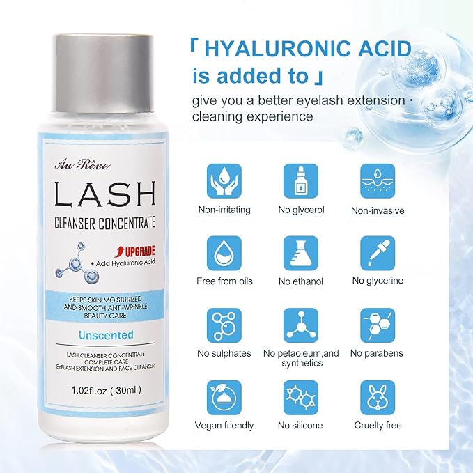 Lash Shampoo Concentrate 30ml Lash Cleanser Concentrate Add Hyaluronic Acid Oil-Free Lash Extension Shampoo Perfect for Salon,Unscented