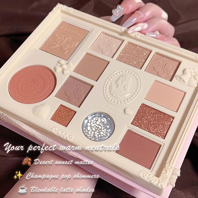 12 Color Embossed Eyeshadow Palette - Warm Pink Tones with Shimmer & Matte Finishes, Highly Pigmented, Long-Lasting, All-in-One Makeup Palette for Day & Night Looks