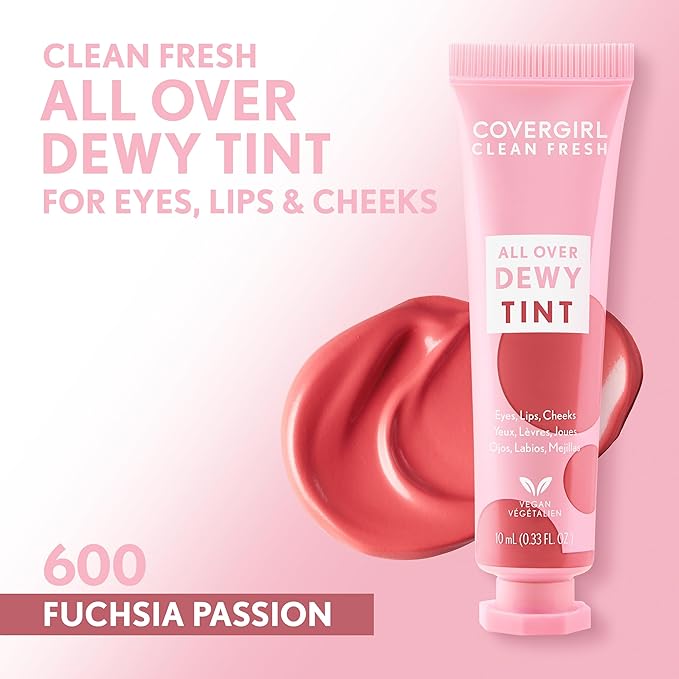 COVERGIRL Clean Fresh Dewy Tint 600 Fuchsia Passion, 3-in-1 Tint, Blendable Color For Eyes, Lips & Cheeks, 0.33 fl oz (Pack of 1)