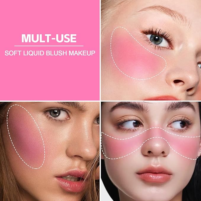 Boobeen Soft Liquid Blush Makeup for Cheeks, Lightweight and Buildable, Thin Cheek Makeup Stick for Natural Flush Color, Cream Blush Easy to Blend, With Build in Brush