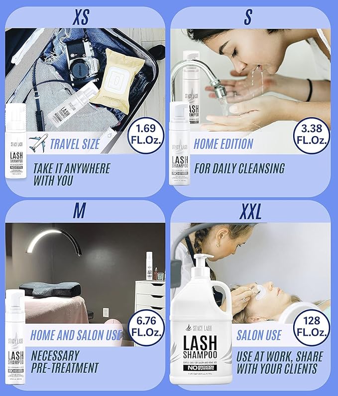 STACY LASH Eyelash Extension Shampoo + Brush / 3.38 fl.oz / 100ml / Eyelid Foaming Cleanser/Wash for Extensions & Natural Lashes/Safe Makeup Remover/Supplies for Professional & Home Use