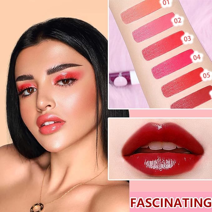 6 Colors Lip Tint Stain Set,Mini Velvet Liptint Watery Lipstain Long Lasting Waterproof Moisturizing Lip & Cheek Tint,Hydrating,Natural Glossy Liquid Lipstick Lipgloss Kits for Women (Set A)