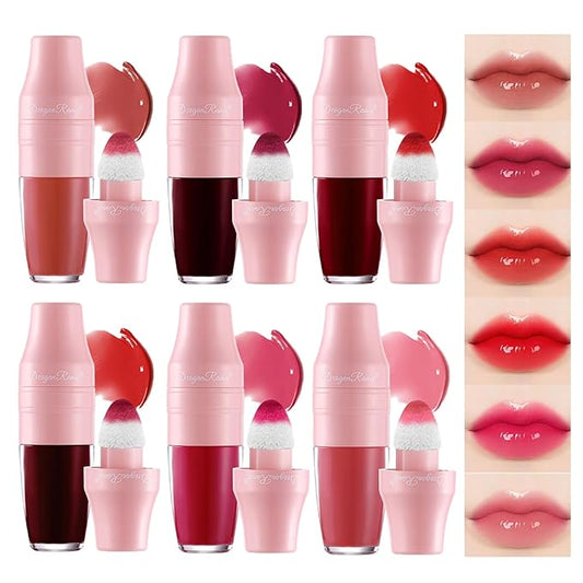 6PCS Shake It Lip Tint Stain Set, Multi-Uses Lip Gloss Lip Eyes Cheek Tint, Non Sticky Long Lasting Smooth Liquid Lipstick Eyeshadow Blush Set