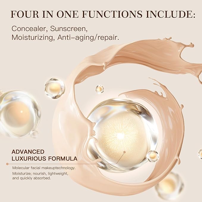 4-in-1 Tinted Moisturizer With SPF50,Anti-Aging,Against UVA and UVB,Bio Mimic Foundation,Suitable for Sensitive Skin,Simple and Easy