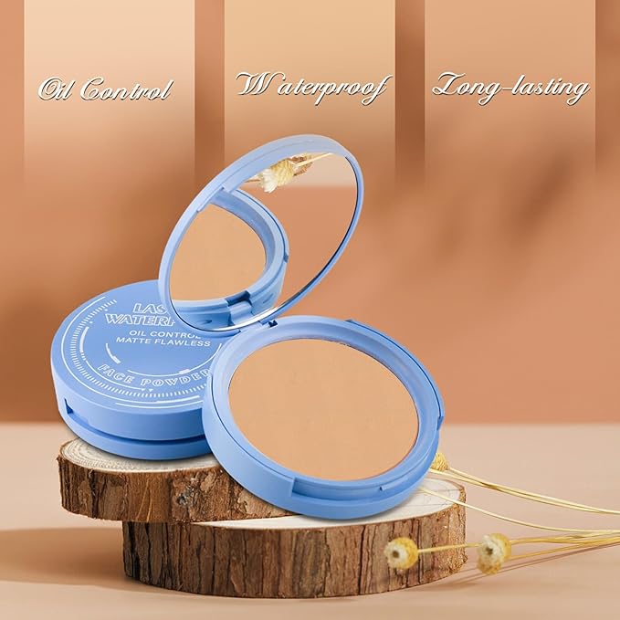 Oil Control Face Powder, Matte Smooth Setting Powder, Waterproof Long-Lasting Setting Powder, Polvo Compacto Perfección Mate, Polvo Compacto De Maquillaje (Tan Dark)