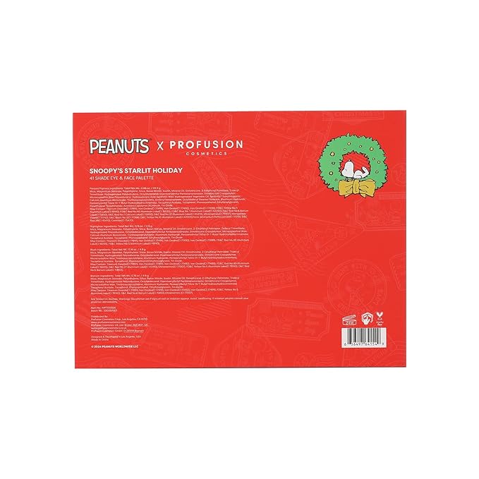 Profusion Cosmetics Peanuts Snoopy's Starlit Holiday 41 Shade Face and Eye Palette, Vitamin E Infused, Pigmented Shades for Sparkling Festive Looks