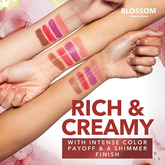 Blossom Marble Shimmer Lip Balm Moisturizing Lipstick with Shea Butter, Jojoba, Olive Oil, 0.12oz/3.5g, Au Natural