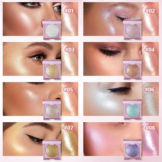 MAEPEOR Face Highlighter Palette 8 Colors Shimmer Glitter Pearl Highlighter Powder Sparkly Diamond Highlighting Palette for Face Cheek (03 Champagne Gold)